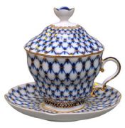 Cup with saucer and lid Cobalt net