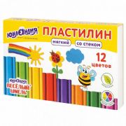 Plastilin miagkii 12 tsvetov "VESELYI ShMEL'" so stekom