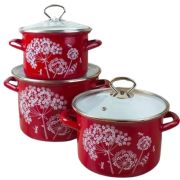 Enemaled pan set Lace Red 3 pcs