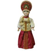 Collectible Russian Girl with Braid, White Kaftan and Red Kokoshnik