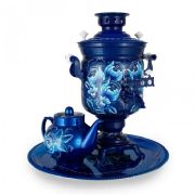 Samovar electric 3 liters Flowers on bluee Set 110 Volt