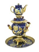 Samovar electric 3 liters Poppies on blue Set 110 Volt